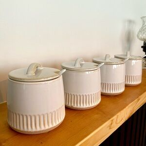 Neutral Ceramic Canister Set with Lids and Spoons
